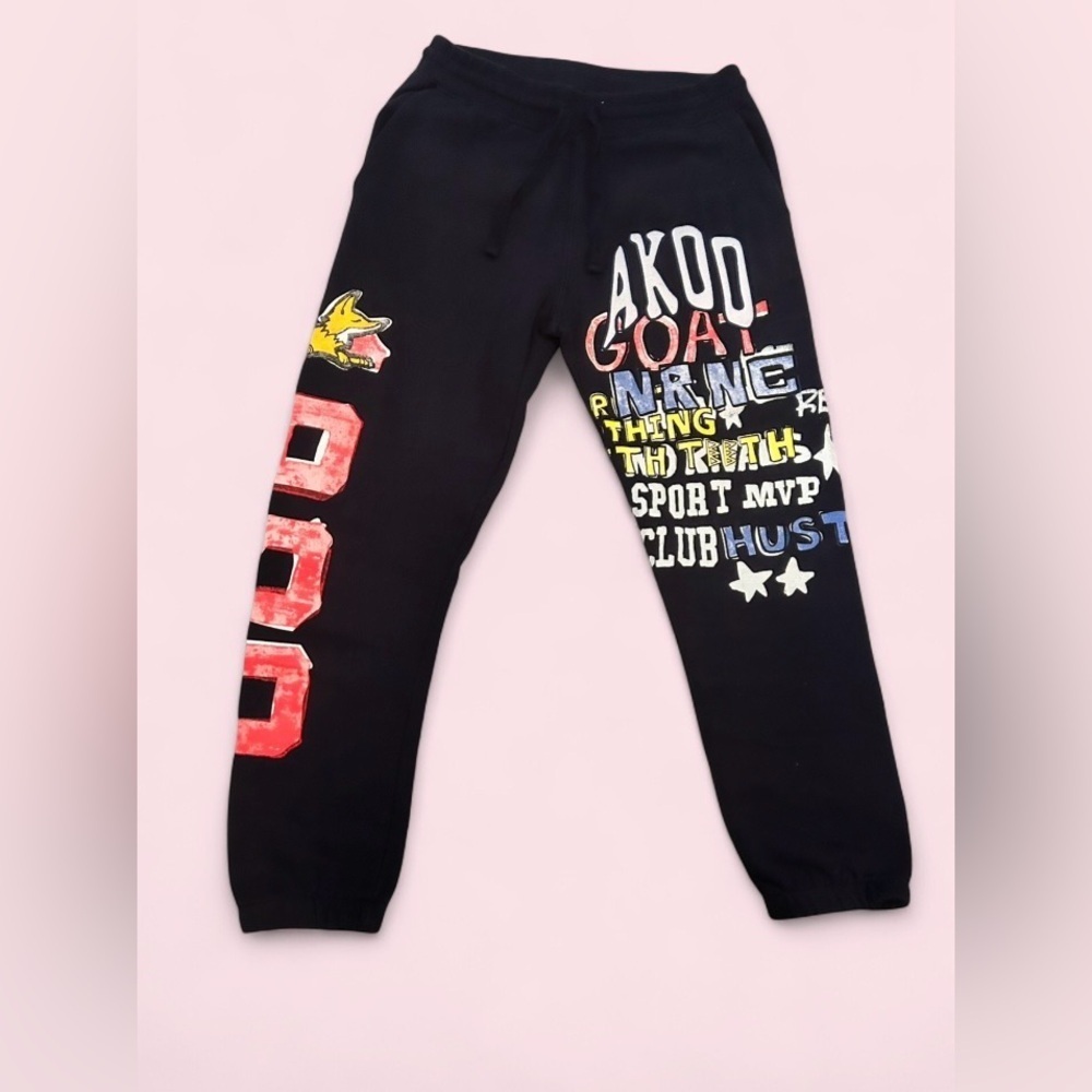 Akoo Black Graphic Jogger Sweatpants Colorful Varsity Streetwear Size L